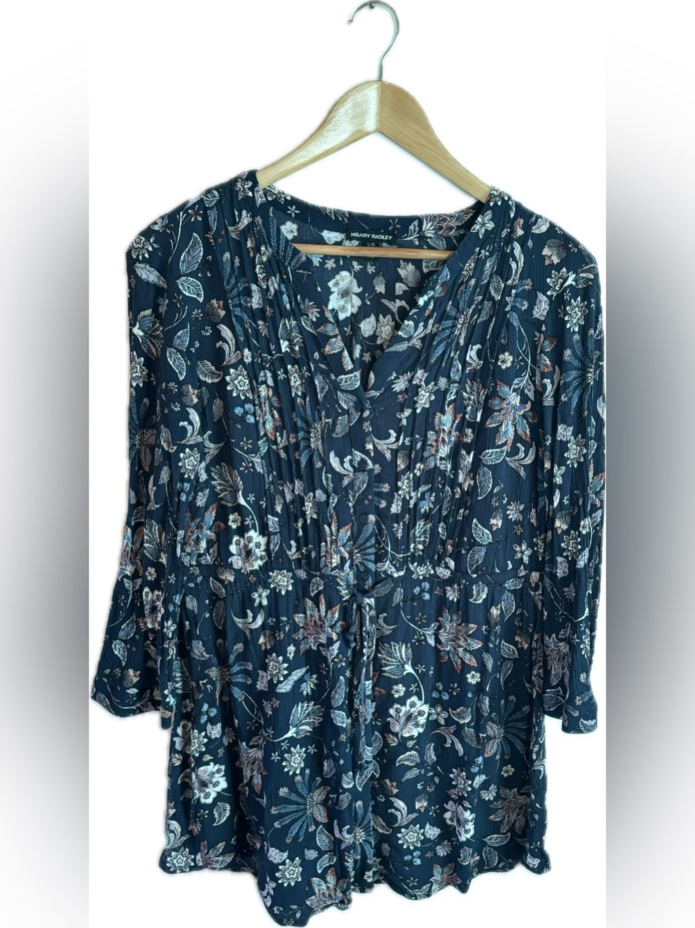 Hillary Radley Floral Print Peasant Tunic Navy Blue